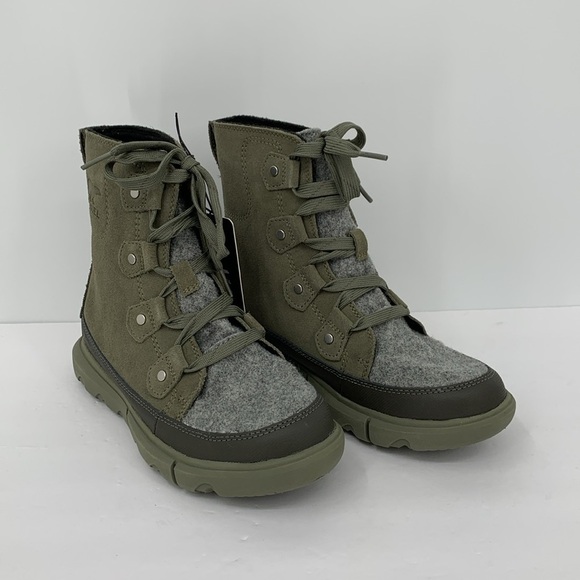 Sorel Explorer II Joan winter waterproof ankle boots olive green gray tie new 6 - Picture 2 of 6